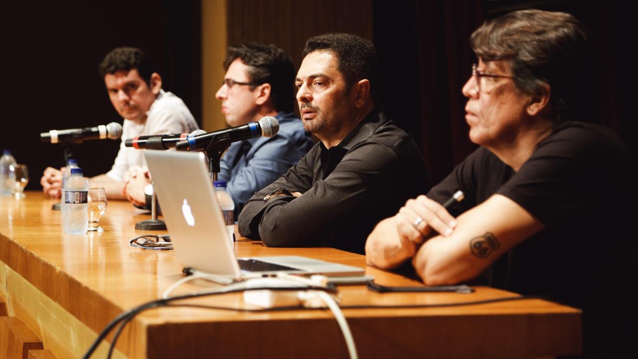 Pesquisadores Delano Lima, Wagner Borges e Carlos Bittencourt durante seminário de apresentação do Núcleo, “Ciências de Dados Aplicadas à Comunicação”, em abril de 2019 (Foto: Fotonic)