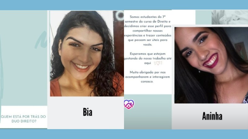 Ana Bezerra e Beatriz Nunes, alunas do sétimo semestre do curso de Direito da Unifor, criaram um instagram de estudos para compartilharem suas experiências da graduação (Foto: Instagram/Divulgação)