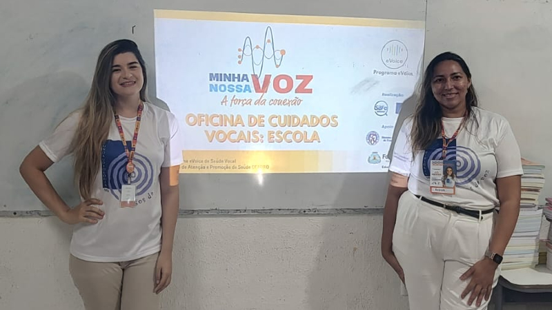As ações incluíram oficinas de cuidados vocais nas escolas, orientações de triagem e monitoramento vocal, e momentos de sensibilização com os alunos (Foto: Arquivo pessoal)