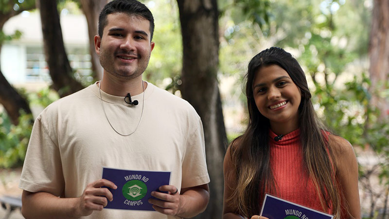 Os alunos Letícia Monteiro e Ravel Araújo apresentam o Mundo no Campus nesta quarta-feira, às 19h. (Foto: Divulgação)