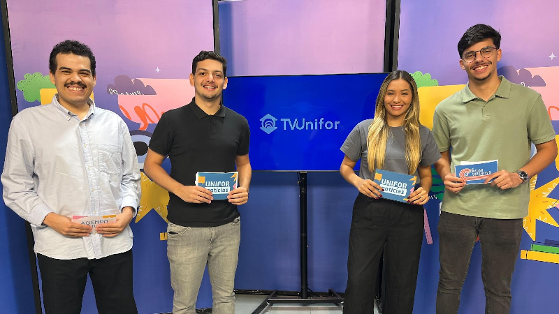 Leo Ruperti, Wemile Santos, Gabriel da Escóssia e Pedro Pinheiro são os apresentadores desta edição do Unifor Notícias (Foto: Arquivo)