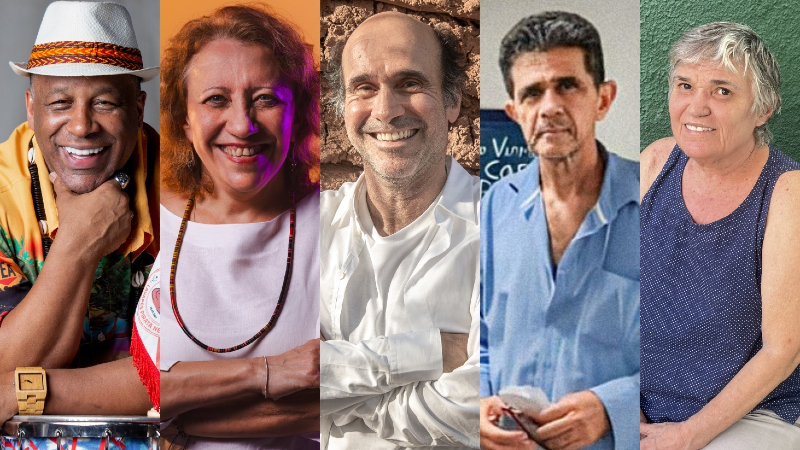 Ailton Graça, Bete Jaguaribe, George Moura, Josafá Duarte e Verônica Guedes serão os cinco agraciados no evento (Imagem: Divulgação)