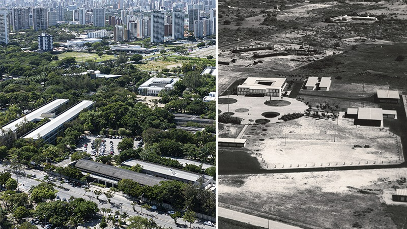 Inaugurada 1973, a Unifor passou por inúmeras transformações, tanto de infraestrutura quanto de sistemas educacionais, sempre priorizando a excelência de ensino (Foto: Ares Soares/Acervo da Unifor)