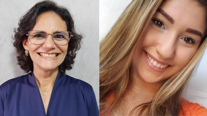 A professora Denise Klein e a aluna Catharyna Nobre desenvolveram o e-book educativo