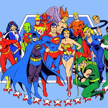 imagem do desenho Liga da Justiça com diversos super-heróis