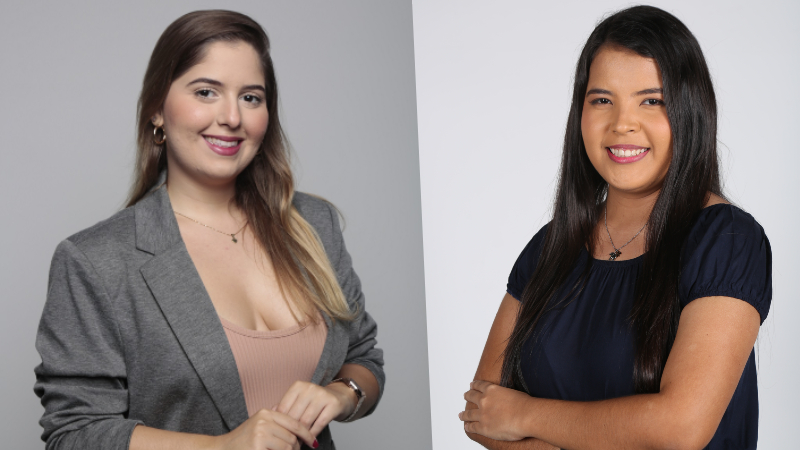 Letícia Caracas e Misaelly Silva, estudantes de Jornalismo da Unifor, apresentam o Unifor Notícias desta sexta-feira, a partir das 17h30 (Foto: Divulgação)