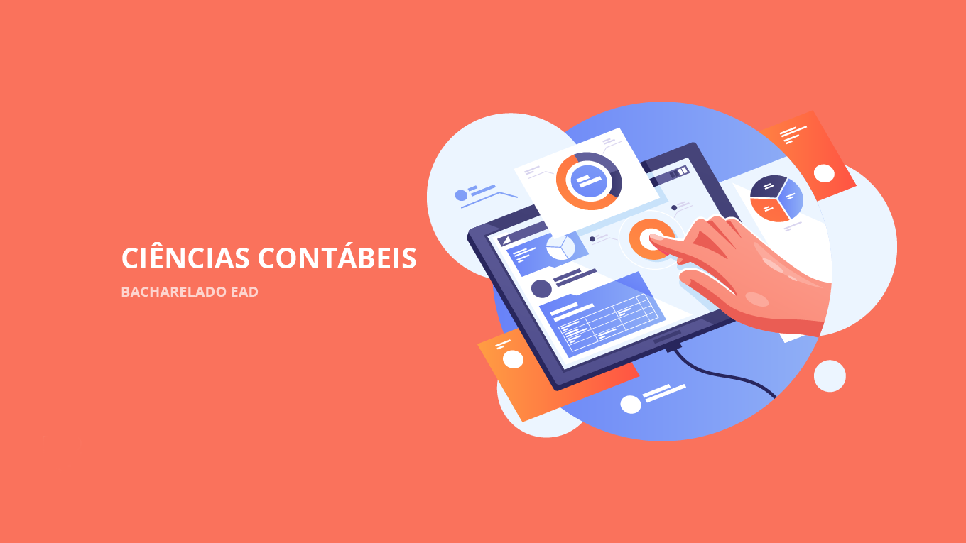 Ilustração de uma mão tocando um tablet com fundo laranja