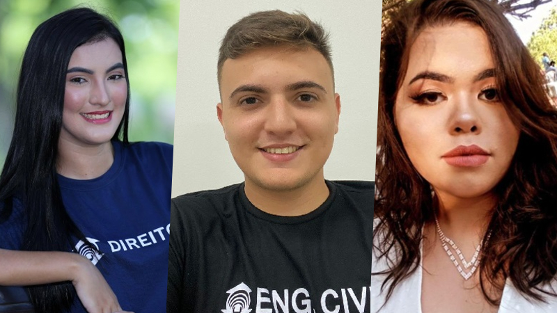 Montagem com foto de 3 estudantes