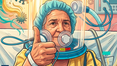 Em 2021, aos 71 anos, a aposentada Maria Irismar Morais foi a primeira paciente a se recuperar de Covid-19 por meio do tratamento com o Capacete Elmo (Foto: Escola de Saúde Pública / Gemini)